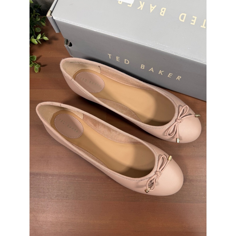 Ted Baker Womens Ceylise Pink Bow Leather Ballet Flats Size 8
